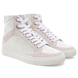 NIB Zadig & Voltaire High Flash Keith Leather High Top Sneakers White Sz 41